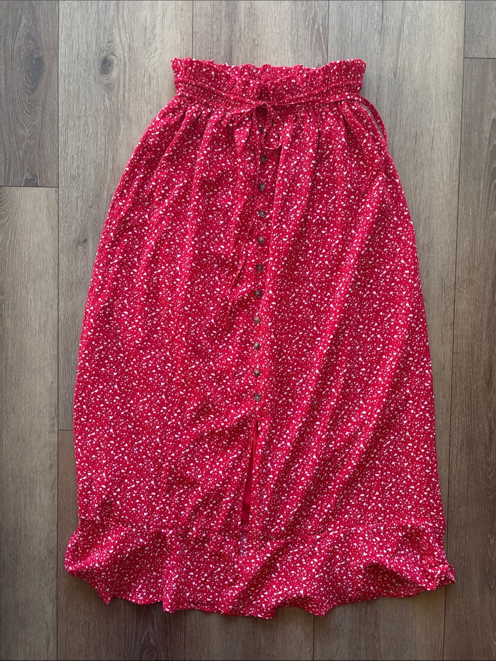 Mikarose Red Floral Button-Front Maxi Skirt